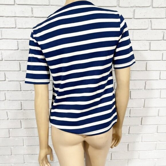 J.Crew Perfect-fit elbow-sleeve T-shirt in stripe with gold buttons - Size Large - Picture 9 of 11